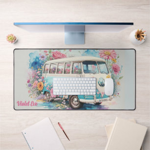 Nom personnalisé Watercolor Retro Bus Flowers