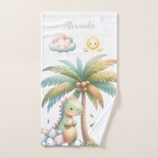 Nom personnalisé Whimsical Pastel Dinosaur (Serviette à main)