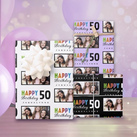 Nom Photo 50e Anniversaire Papier d'enveloppement