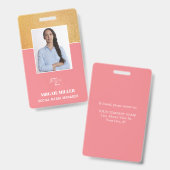 Nom photo de l'employé personnalisé et badge d'ID (Avant & arrière)