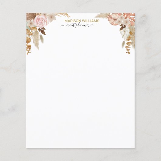 Nom professionnel Boho Florals Papier à lettres (Devant)