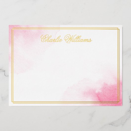 Nom romantique script rose aquarelle feuille carte (Recto)
