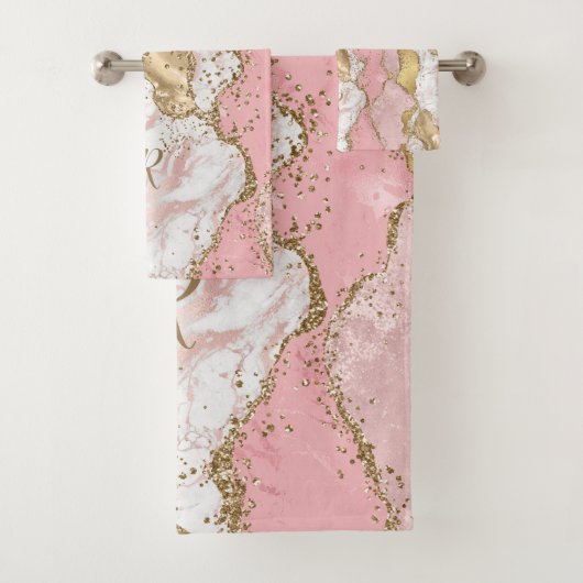 Nom Rose Gold Pink Agate Liquide & Paillettes Or   (En situation)