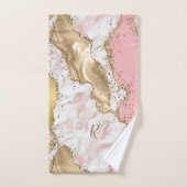 Nom Rose Gold Pink Agate Liquide & Paillettes Or   (Serviette à main)