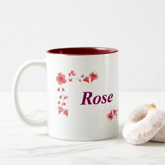 Nom rose Mug - Coupe de café sur mesure avec un (Avec donut)
