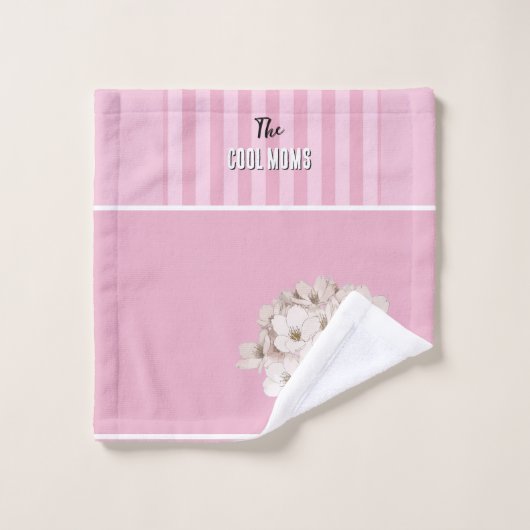 Nom Script Vintage Rayure Rose (Gant de toilette)