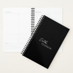 Nom simple élégant Moderne<br><div class="desc">Planificateur d'affaires noir moderne et professionnel, avec un design simple et minimal avec votre nom dans un script élégant et une police sans serif contemporaine.</div>