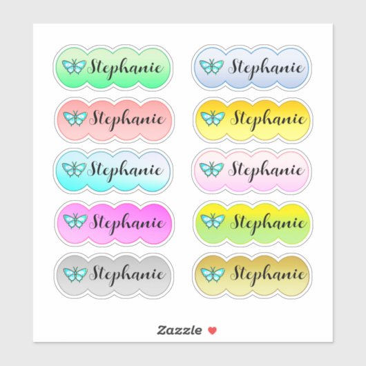 Nom Sticker Set Multi Couleur Avec Papillon (Feuille)