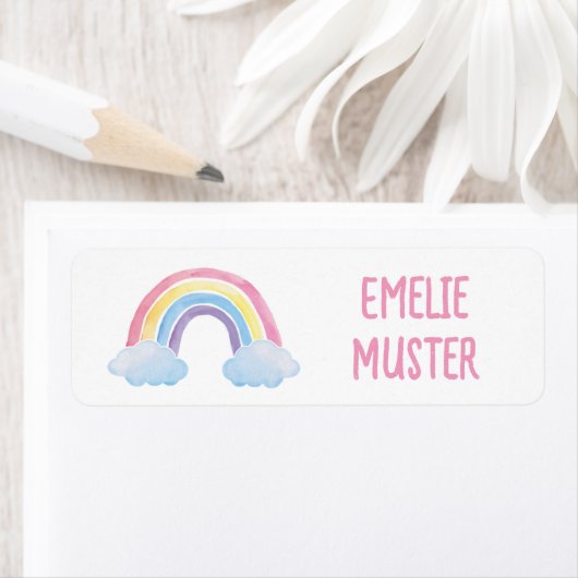 Nom Stickers blanc - aquarelle Arc-en-ciel nuages (En situation)