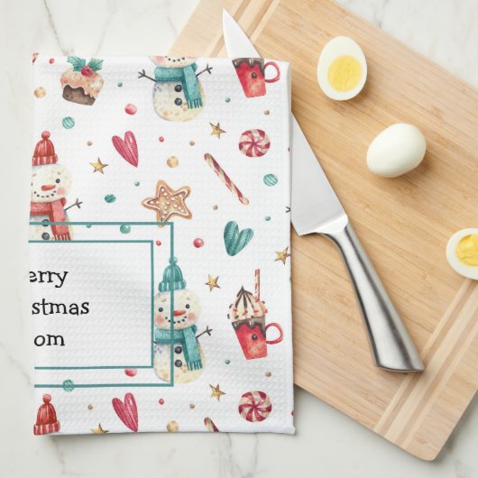 Nom sur Cute Snowman Sweets Serviette de cuisine (Quart Plié)
