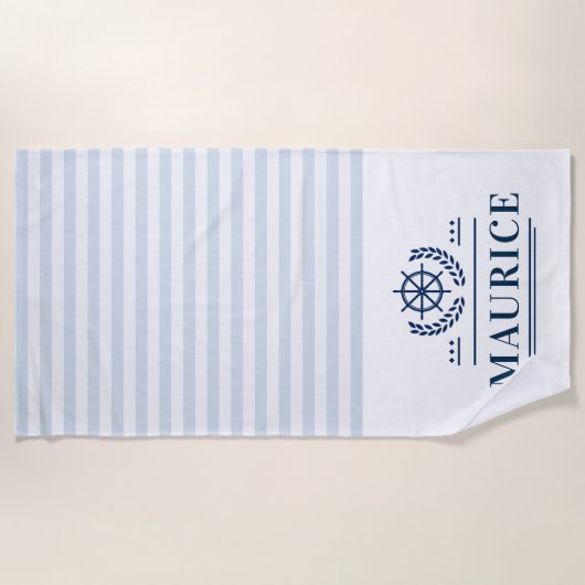 nom sur mesure serviette de plage bleu marine rayu (Devant)