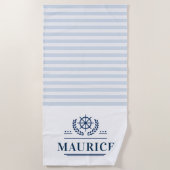 nom sur mesure serviette de plage bleu marine rayu (Devant)