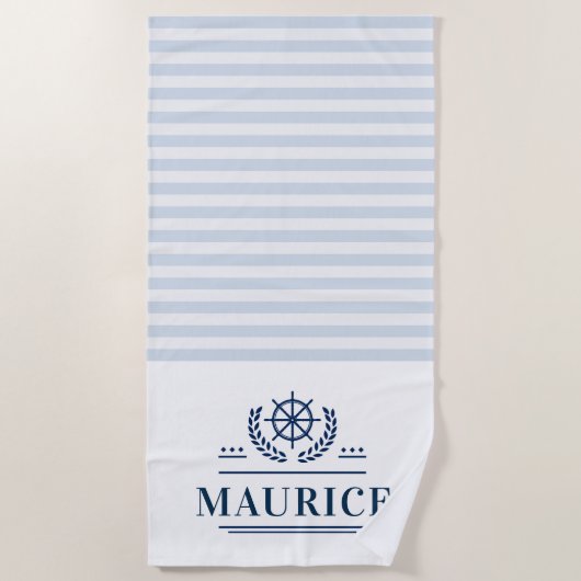 nom sur mesure serviette de plage bleu marine rayu (Devant)