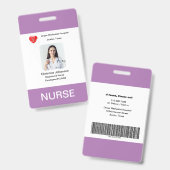 Nom violet, Photo, Info, Logo, Code-barres Badge (Avant & arrière)