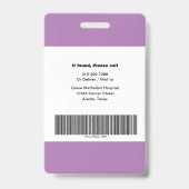 Nom violet, Photo, Info, Logo, Code-barres Badge (Arrière)