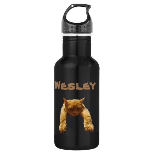 Nom Wesley Avec Chat Lazy, Bouteille D'Eau (Devant)