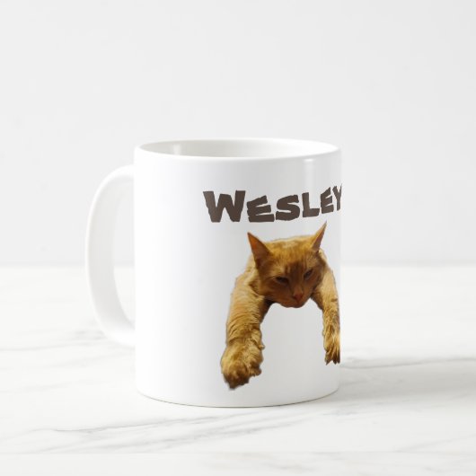 Nom Wesley Avec Chat Lazy, Mug De Café (Devant gauche)