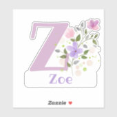 Nom Zoe avec la lettre Z Sticker coupé (Feuille)