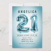 Nombre Ballons 21e Invitation d'anniversaire (Devant)