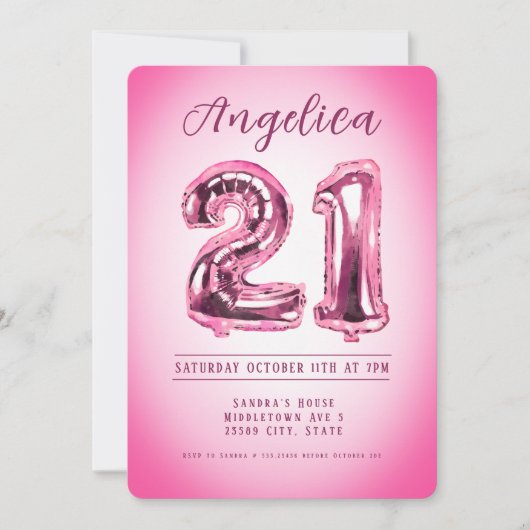 Nombre Ballons 21e Script Invitation Anniversaire (Devant)