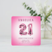 Nombre rose Ballons 21e Invitation anniversaire (Debout devant)