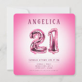 Nombre rose Ballons 21e Invitation anniversaire (Devant)
