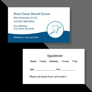 Nomination d'un dentiste Cartes de visite de deux 