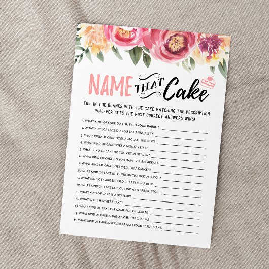 Nommez ce gâteau avec la carte de jeu Réponses