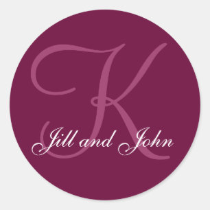 Noms Bourgogne Monogramme K Mariage Faveur Sticker