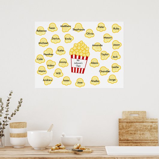 Noms de classe Poster de l'enseignant Popcorn - Ad (Cuisine)
