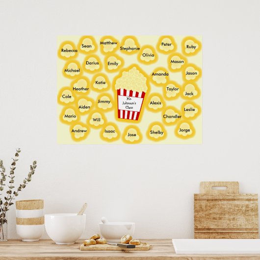 Noms de classe Poster de l'enseignant Popcorn - Ad (Cuisine)