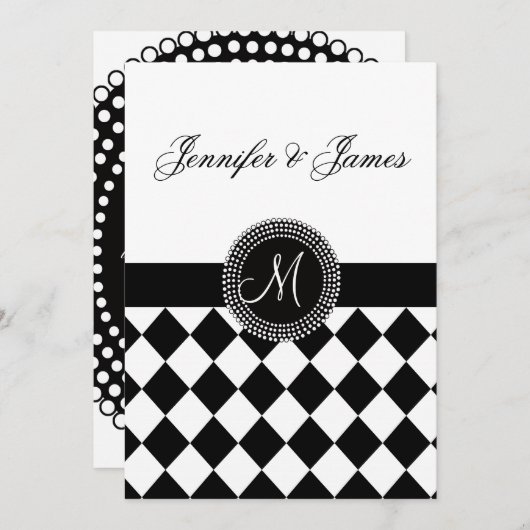 Noms de monogrammes noirs et blancs Faire-part de  (Devant / Derrière)