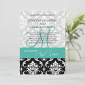 Noms de monogrammes turquoise Damask Faire-part de (Debout devant)