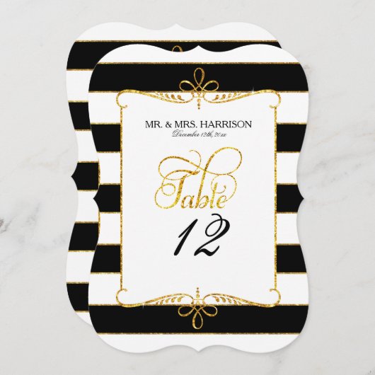 Noms de numéros de table écriture rayée paillettes (Devant / Derrière)