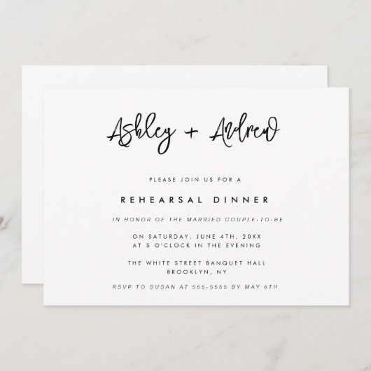 Noms de script moderne Répétition Dîner Invitation (Devant / Derrière)