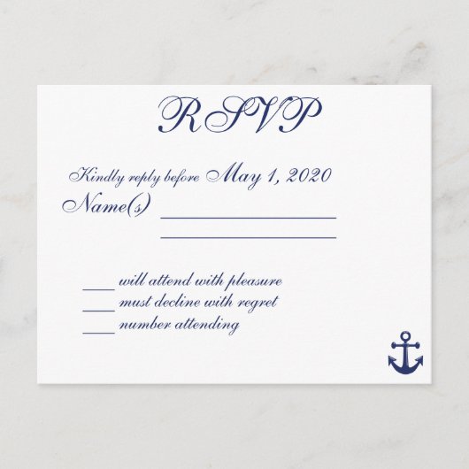 Noms des cartes postales RSVP Marine Blue Nautical (Devant)