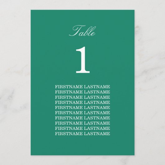 Noms des invités Carte Emerald Green Table (Devant)