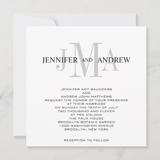 Noms des monogrammes Invitations de mariage Blanc (Devant)