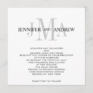Noms des monogrammes Invitations de mariage Blanc