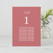 Noms d'invités Carte de table rose Rose Dusty (Debout devant)