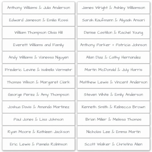 Noms d'invités de script manuscrits Étiquette blan (Devant)