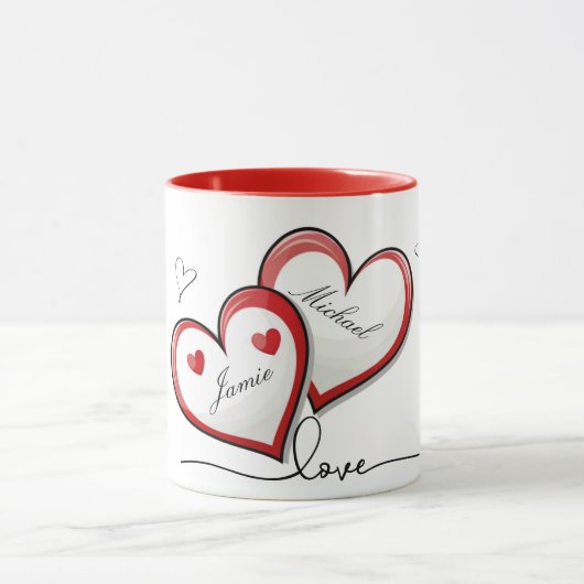 Noms du couple romantique Coeur Design Mug (Centre)