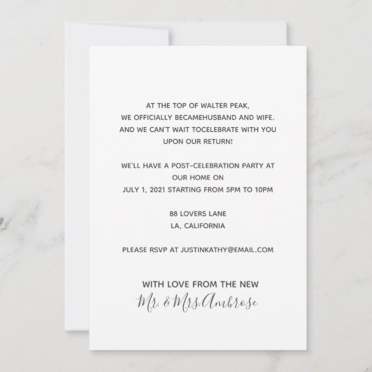 Noms Elopés Mariage Faire-part Post-Parti (Dos)