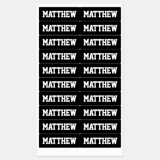 Noms en gras Étiquettes imperméables noirs et blan (Feuille)