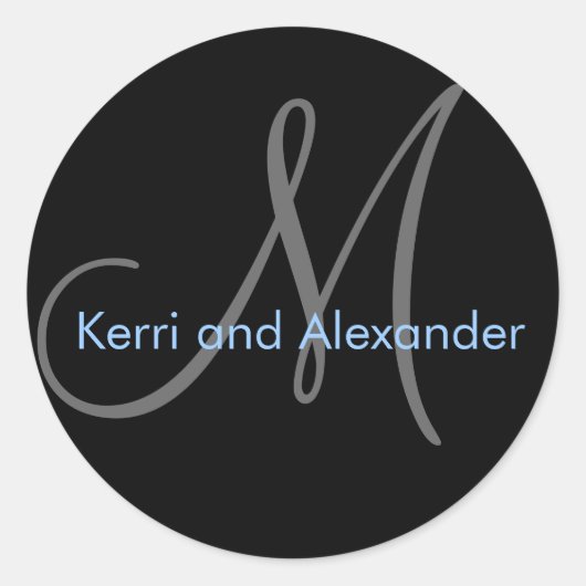 Noms et monogramme initial Sticker noir et bleu (Devant)