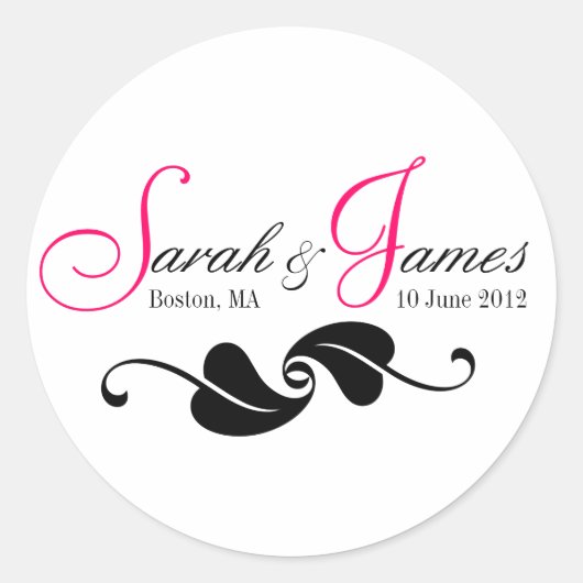 Noms Monogrammes rose Date Lieu Stickers Mariage (Devant)