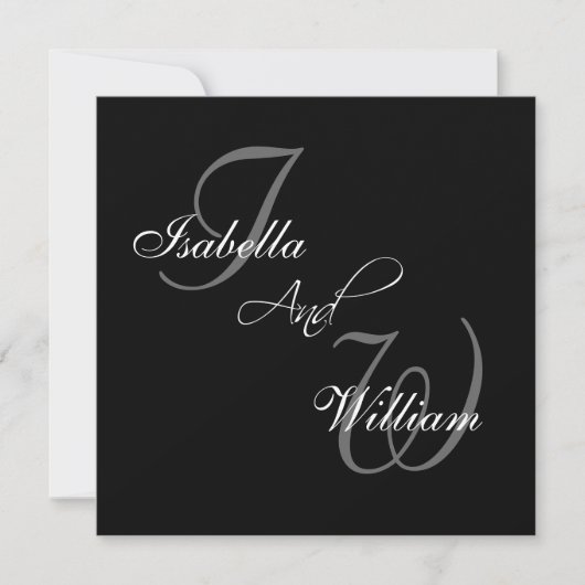 Noms noirs Initiales Invitations de mariage (Devant)
