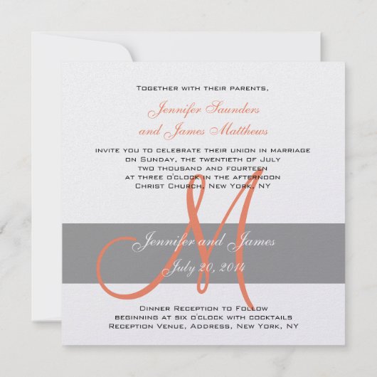 Noms oranges gris de monogramme du faire-part de (Dos)