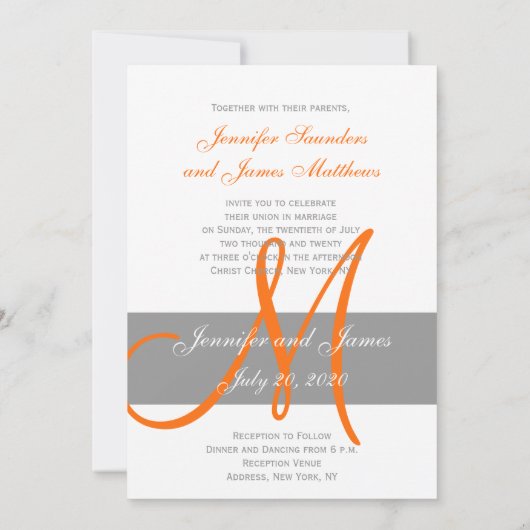 Noms oranges gris de monogramme du faire-part de (Dos)