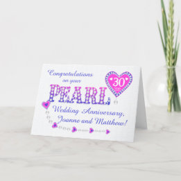 Noms personnalisés 30e Mariage Pearl Carte Anniver